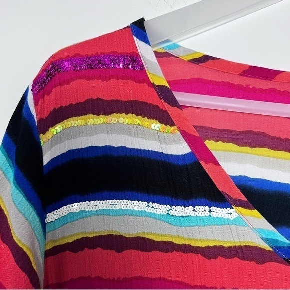 Soft Surroundings Colorista Sequin Striped Colorful Tunic Short Sleeve Top - Picture 6 of 13